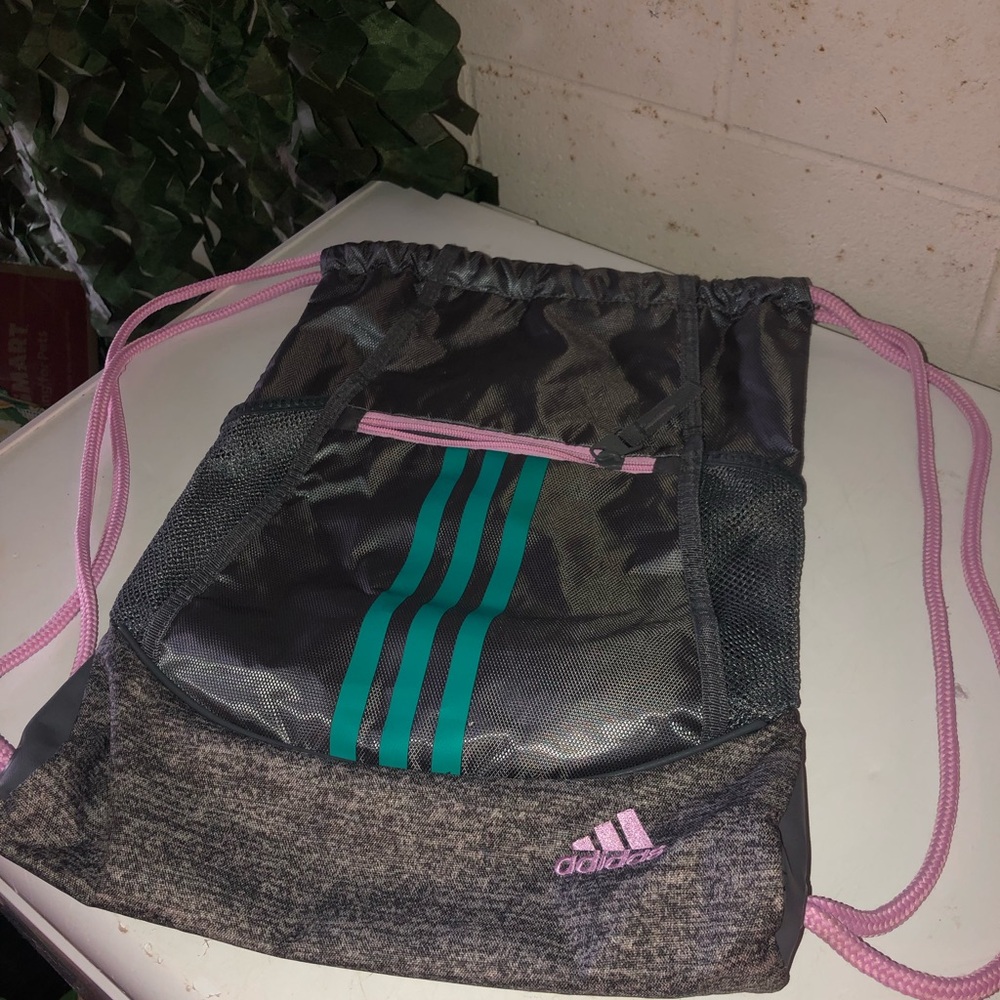Adidas Gray and Pink Drawstring Bag